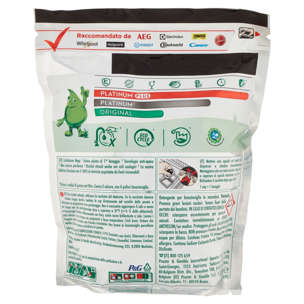 Fairy Pastiglie Lavastoviglie Platinum, Detersivo Piatti Limone, 44 Capsule 656 g